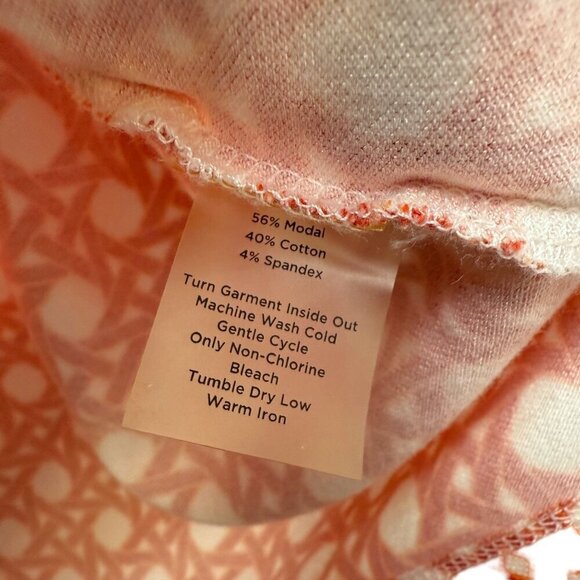 TALBOTS Womens Polo Shirt L/XL Orange Print 3/4 Sleeve Pique Knit Preppy Top - Picture 7 of 8